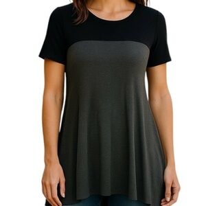 NINA LEONARD Dress Midi Super full Black Gray HighLow Pullover Scoop neck Size M